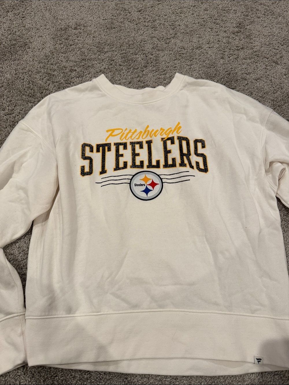 Fanatics White Pittsburgh Steelers Crewneck Sweatshirt with Gold and Black Logo